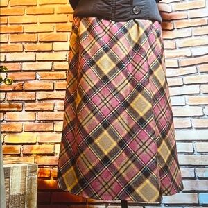 💃🏻 Loubella Vintage Wool Plaid Skirt – Pink/Gold – Sz 14 (runs small)